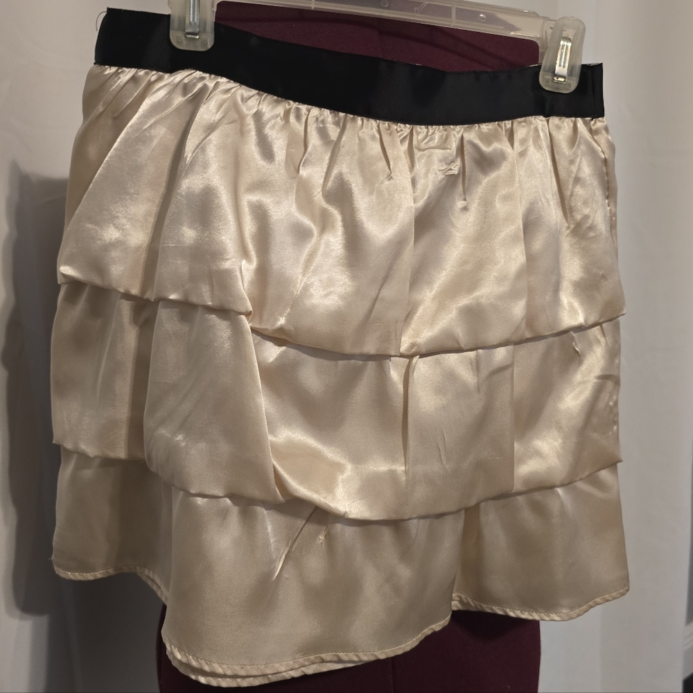 Mimi Chica. Cream Satin Tiered Mini Skirt